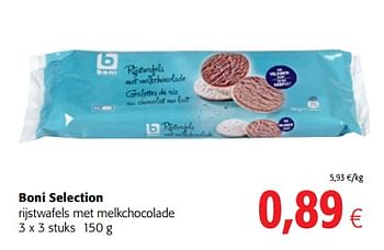 Promoties Boni selection rijstwafels met melkchocolade - Boni - Geldig van 17/01/2018 tot 30/01/2018 bij Colruyt