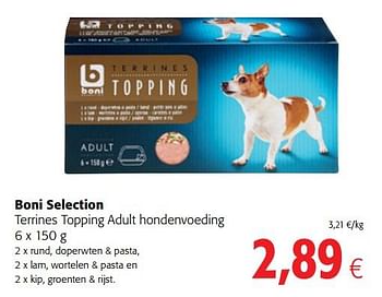 Promotions Boni selection terrines topping adult hondenvoeding - Boni - Valide de 17/01/2018 à 30/01/2018 chez Colruyt