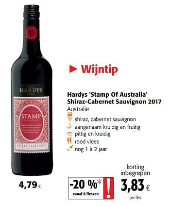 Promoties Hardys `stamp of australia` shiraz-cabernet sauvignon 2017 - Rode wijnen - Geldig van 17/01/2018 tot 30/01/2018 bij Colruyt