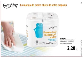 Promotions Everyday maxi rouleaux essuie-tout - Everyday - Valide de 17/01/2018 à 30/01/2018 chez Colruyt