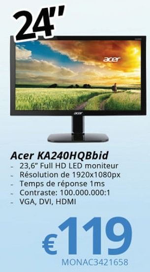 Promotions Acer ka240hqbbid - Acer - Valide de 15/01/2018 à 28/02/2018 chez Compudeals