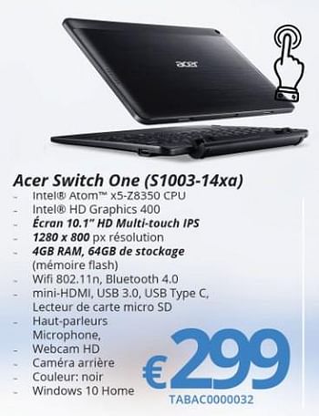 Promoties Acer switch one (s1003-14xa) - Acer - Geldig van 15/01/2018 tot 28/02/2018 bij Compudeals
