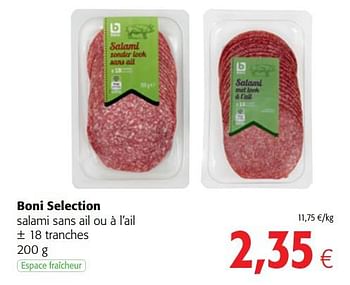 Promoties Boni selection salami sans ail ou à l`ail - Boni - Geldig van 17/01/2018 tot 30/01/2018 bij Colruyt