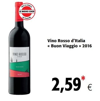 Promotions Vino rosso d`italia « buon viaggio » 2016 - Vins rouges - Valide de 17/01/2018 à 30/01/2018 chez Colruyt