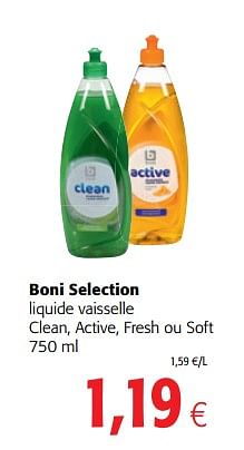 Promotions Boni selection liquide vaisselle clean, active, fresh ou soft - Boni - Valide de 17/01/2018 à 30/01/2018 chez Colruyt
