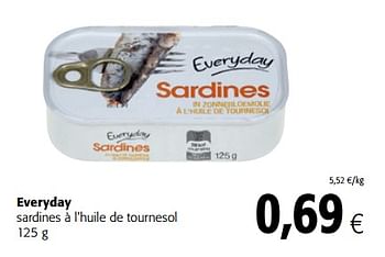 Promotions Everyday sardines à l`huile de tournesol - Everyday - Valide de 17/01/2018 à 30/01/2018 chez Colruyt