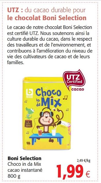 Promoties Boni selection choco in da mix cacao instantané - Boni - Geldig van 17/01/2018 tot 30/01/2018 bij Colruyt