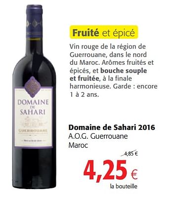 Promotions Domaine de sahari 2016 a.o.g. guerrouane maroc - Vins rouges - Valide de 17/01/2018 à 30/01/2018 chez Colruyt