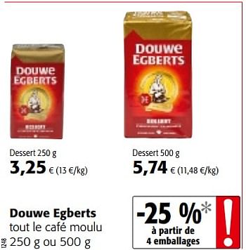 Promotions Douwe egberts tout le café moulu - Douwe Egberts - Valide de 17/01/2018 à 30/01/2018 chez Colruyt