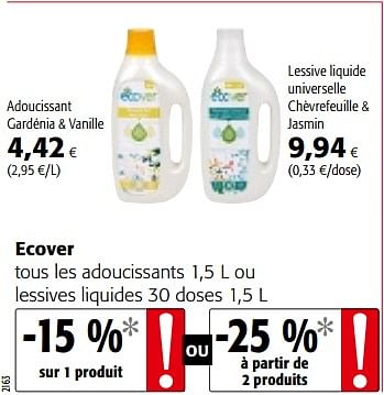 Promotions Ecover tous les adoucissants ou lessives liquides - Ecover - Valide de 17/01/2018 à 30/01/2018 chez Colruyt
