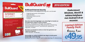 Promoties Bullguard limited edition family pack - Bullguard - Geldig van 15/01/2018 tot 28/02/2018 bij Compudeals