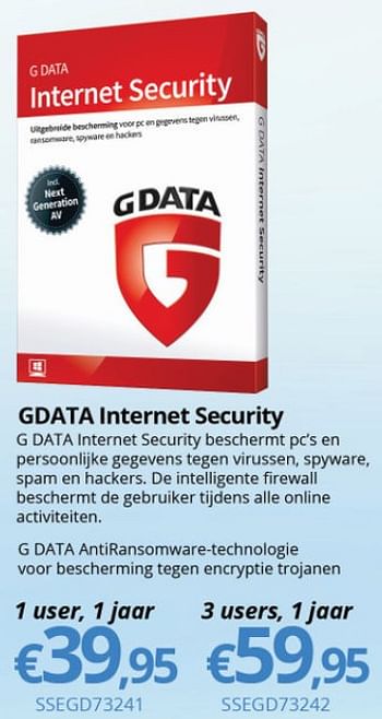 Promoties G data internet security - G Data - Geldig van 15/01/2018 tot 28/02/2018 bij Compudeals