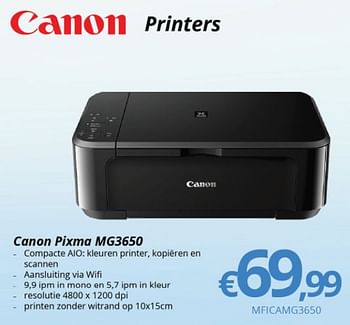 Promoties Printers canon pixma mg3650 - Canon - Geldig van 15/01/2018 tot 28/02/2018 bij Compudeals