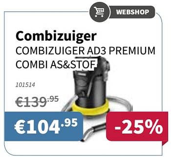 Promoties Kärcher combizuiger ad3 premium combi as+stof - Kärcher - Geldig van 18/01/2018 tot 31/01/2018 bij Cevo Market