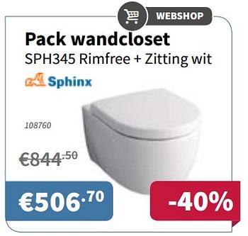 Promoties Pack wandcloset sph345 rimfree + zitting wit - Sphinx - Geldig van 18/01/2018 tot 31/01/2018 bij Cevo Market