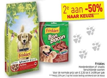 Promoties Friskies hondenbrokken of snacks - Friskies - Geldig van 23/01/2018 tot 28/01/2018 bij Intermarche