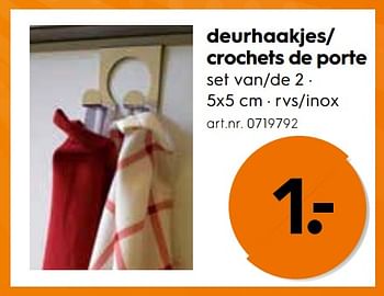 Promotions Deurhaakjes- crochets de porte - Produit maison - Blokker - Valide de 17/01/2018 à 31/01/2018 chez Blokker