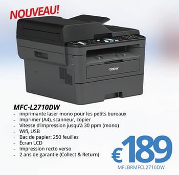 Promotions Brother imprimantes laser monochrome mfc-l2710dw - Brother - Valide de 15/01/2018 à 28/02/2018 chez Compudeals