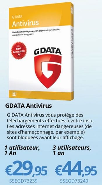 Promotions Gdata antivirus - G Data - Valide de 15/01/2018 à 28/02/2018 chez Compudeals