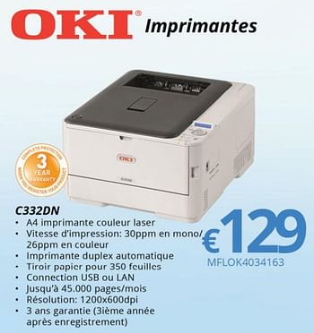 Promotions Oki imprimantes c332dn - OKI - Valide de 15/01/2018 à 28/02/2018 chez Compudeals