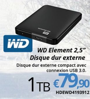 Promotions Wd element 2.5 disque dur externe - Western Digital - Valide de 15/01/2018 à 28/02/2018 chez Compudeals