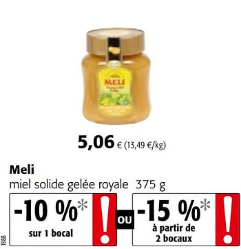 Promotions Meli miel solide gelée royale - Meli - Valide de 17/01/2018 à 30/01/2018 chez Colruyt