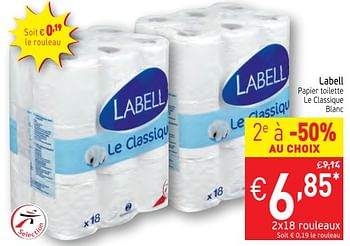 Promotions Labell papier toilette le classique blanc - Labell - Valide de 23/01/2018 à 28/01/2018 chez Intermarche