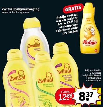 Promoties 3 x zwitsal bodylotion + gratis robijn wasverzachter - Zwitsal - Geldig van 23/01/2018 tot 28/01/2018 bij Kruidvat