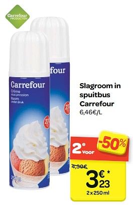 Promoties Slagroom in spuitbus carrefour - Huismerk - Carrefour  - Geldig van 24/01/2018 tot 05/02/2018 bij Carrefour