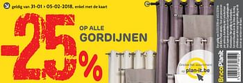 Promoties -25% op alle gordijnen - Huismerk - BricoPlanit - Geldig van 31/01/2018 tot 05/02/2018 bij BricoPlanit