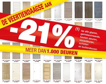 Promoties -21% op alle glazen, gemelamineerde houten deuren vouwdeuren schilder- en buitendeureh - Huismerk - Brico - Geldig van 06/02/2018 tot 19/02/2018 bij Brico