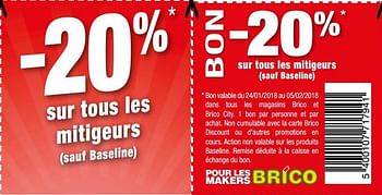 Promotions -20% sur tous les mitigeurs - Produit maison - Brico - Valide de 24/01/2018 à 05/02/2018 chez Brico