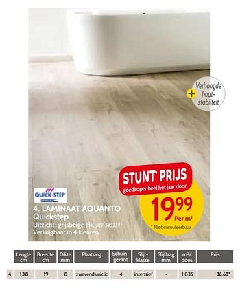 Promoties Laminaat aquanto quickstep - QuickStep - Geldig van 06/02/2018 tot 19/02/2018 bij BricoPlanit