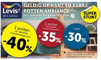 Promoties -40% 3 potten van dezelfde verpakkingsgrootte - Levis - Geldig van 30/01/2018 tot 05/03/2018 bij Zelfbouwmarkt