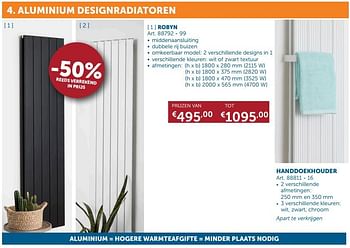 Promotions Aluminium designradiatoren robyn - Produit maison - Zelfbouwmarkt - Valide de 30/01/2018 à 05/03/2018 chez Zelfbouwmarkt