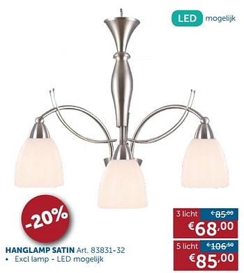 Promoties Hanglamp satin - Huismerk - Zelfbouwmarkt - Geldig van 30/01/2018 tot 05/03/2018 bij Zelfbouwmarkt
