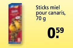 Promoties Sticks miel pour canaris - Fit + Fun - Geldig van 12/02/2018 tot 25/02/2018 bij Maxi Zoo