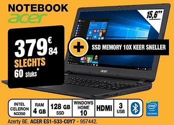 Promoties Acer notebook es1-533-c0y7 - Acer - Geldig van 31/01/2018 tot 18/02/2018 bij Electro Depot