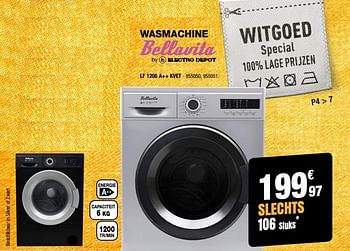 Promoties Bellavita wasmachine lf 1206 a++ kvet - Bellavita - Geldig van 31/01/2018 tot 18/02/2018 bij Electro Depot