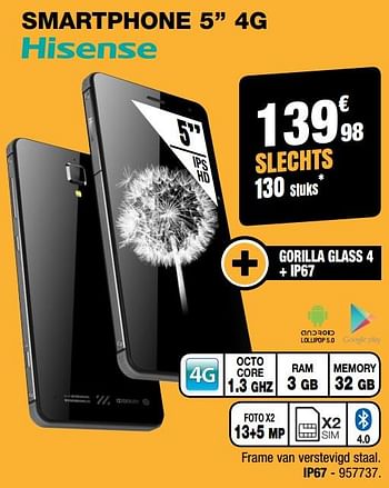 Promoties Hisense smartphone 4g ip67 - Hisense - Geldig van 31/01/2018 tot 18/02/2018 bij Electro Depot