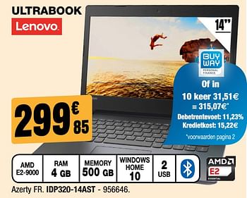 Promoties Ultrabook idp320-14ast lenovo - Lenovo - Geldig van 31/01/2018 tot 18/02/2018 bij Electro Depot