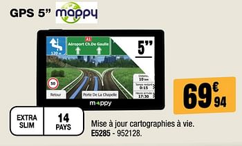 Promoties Mappy gps 5`` e5285 - Mappy - Geldig van 31/01/2018 tot 18/02/2018 bij Electro Depot