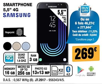 Promotions Samsung smartphone 5,5`` 4g j7.2017 - Samsung - Valide de 31/01/2018 à 18/02/2018 chez Electro Depot