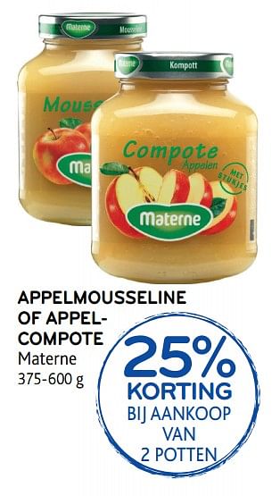 Promoties Appelmousseline of appel compote materne - Materne - Geldig van 31/01/2018 tot 13/02/2018 bij Alvo