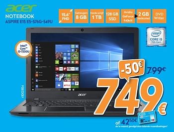 Promoties Acer notebook aspire e15 e5-576g-549u - Acer - Geldig van 01/02/2018 tot 25/02/2018 bij Krefel