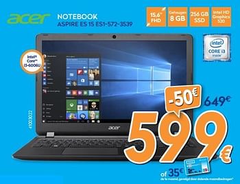 Promoties Acer notebook aspire es 15 es1-572-3539 - Acer - Geldig van 01/02/2018 tot 25/02/2018 bij Krefel