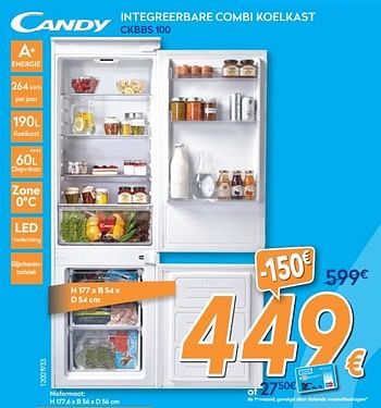 Promoties Candy integreerbare combi koelkast ckbbs 100 - Candy - Geldig van 01/02/2018 tot 25/02/2018 bij Krefel