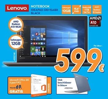 Promoties Lenovo notebook ideapad 320-15abr - Lenovo - Geldig van 01/02/2018 tot 25/02/2018 bij Krefel