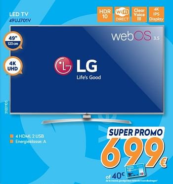 Promotions Lg led tv 49uj701v - LG - Valide de 01/02/2018 à 25/02/2018 chez Krefel