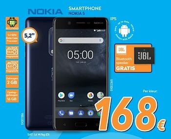 Promotions Nokia smartphone nokia 5 - Nokia - Valide de 01/02/2018 à 25/02/2018 chez Krefel